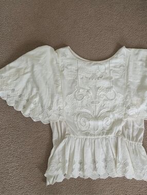 Express White Embroidered Flutter-Sleeve Top